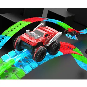 2022 estrada de ferro de brinquedo muda de carro, diy, montagem flexível, encaixe, corrida, carro de brinquedo, pista com luz para crianças