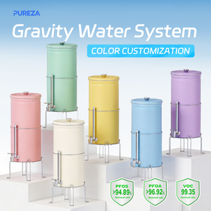 PUREZA - Cubo de Acero Inoxidable Rosa para Filtro de Agua <span class=keywords><strong>por</strong></span> <span class=keywords><strong>Gravedad</strong></span> con Cartucho de Gran Capacidad para Filtración Automática <span class=keywords><strong>por</strong></span> <span class=keywords><strong>Gravedad</strong></span> en el Hogar - Product Image 2