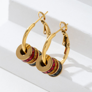 Новые дизайнерские серьги из нержавеющей стали 316L с разноцветными фианитами, покрытие PVD 18К золотом, водонепроницаемые, гипоаллергенные - Product Image 4