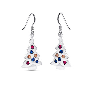 E3564 Orecchini Pendenti a Forma di Albero di Natale in Oro Bianco, Gioielli Classici da Donna, Regalo Ideale - Product Image 4