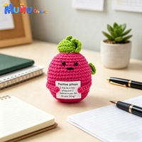 Miniatuur positieve gehaakte pitaya met kaartvakje, handgemaakte drakenvrucht amigurumi voor op kantoor als bureauvriendje