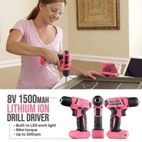 Ensemble d'outils pour femme avec perceuse-visseuse sans fil rose 8V (57 pièces) et kit de réparation domestique DIY (126 pièces) – Cadeau personnalisable OEM/ODM