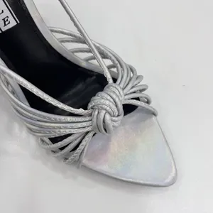 OEM stiletto high heel sandal silver sexy luxury pointed shoes ankle straps shoes for women new style