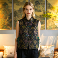 Gilet asymétrique en soie brocart Song à col montant et motif floral, style national, polyvalent, pour femme 5139