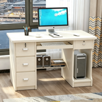 Escritorio de Computadora Moderno para Oficina con Cajones y Almacenamiento, Mesa de Estudio Blanca para el Hogar, Escritorio para PC con Bandeja para Teclado y Soporte para CPU