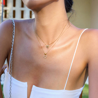 VEROMCA Collier pendentif cœur creux en zircon blanc romantique 18K PVD plaqué or Chaîne à maillons tendance pour cadeau