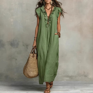 Vestido Largo de Verano para Mujer, Estilo Vintage, Casual y Elegante, con Parches, Corte en A, Cintura Alta, Sin Mangas, para Fiesta - Product Image 1