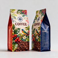 Sacs d'emballage personnalisés en plastique mat dépoli à fond plat pour grains de café, colorés, 250g, avec valve et fermeture éclair