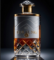 Botol kaca Roh kustom 500ml 700ml desain datar untuk penyimpanan wiski Tequila Brandy alkohol Gin Brandy Rum Vodka