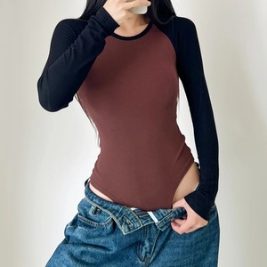 Mono de forro polar cepillado de manga raglán estilo casual sexy para otoño, camiseta de manga larga ajustada para mujer - Product Image 2