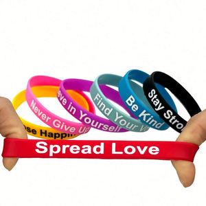 Braccialetti in Silicone Economici con Citazioni Motivazionali 'Believe Yourself', Braccialetti in Gomma con Frasi Inspiranti 'Seay Strong' - Product Image 4