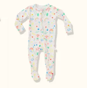 Tuta da bambino a maniche lunghe con cerniera a due vie dal design unico in fibra di bambù personalizzata