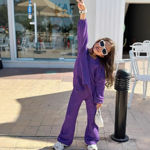 Abbigliamento Casual primaverile da ragazza Set Top a maniche lunghe <span class=keywords><strong>plissettato</strong></span> con collo a tinta unita abbigliamento irregolare per bambini - Product Image 4