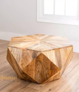 Table basse ronde en bois massif portable, style moderne pour salon, pour usage résidentiel et commercial haut de gamme - Product Image 4