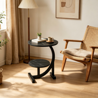 Table d'appoint carrée en forme de C à double niveau, motif marbre, plateau en pierre frittée, structure métallique, table d'appoint de rangement pour salon