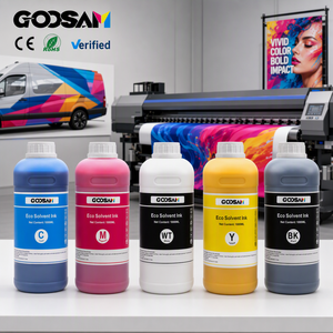 Encre éco-solvant premium GOOSAM 1000ml, faible odeur, couleur stable, séchage rapide, pour impression de bannières et signalétique extérieure MIMAKI MUTOH ROLAND - Product Image 1