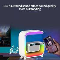 Chargeur sans fil rapide rechargeable par USB en forme de G 5 en 1, lampe d'ambiance LED RVB intelligente avec haut-parleur Bluetooth et horloge pour la maison