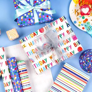 Papel de Regalo Impreso de Feliz Cumpleaños, Rollo de Papel de Regalo al por Mayor de 17 Pulgadas con Diseño de Rayas y Puntos Coloridos para Niños y Adultos - Product Image 5