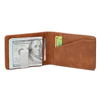 Vente en gros de portefeuilles minces en PU pliable, pince à dollar en métal de luxe en cuir pour hommes, petite poche avant minimaliste, porte-cartes de crédit