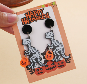 Nouvelles Boucles d'oreilles pendantes fantaisie Halloween : <span class=keywords><strong>Chien</strong></span> ballon squelette, Main de squelette <span class=keywords><strong>BOO</strong></span>, Dinosaure, Citrouille - Product Image 3