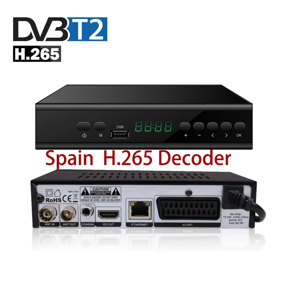 Tây Ban Nha Đức Italy Hot Bán DVB-T2 H.265 HEVC tdt Bộ giải mã với RJ45 LAN Port 168mmm Set Top Box kỹ thuật số Terrestrial Receiver