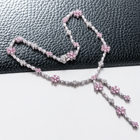 QX 925 Sterling Silber Rosa Zirkonia Blumen-Halskette Y-förmiger Quastenanhänger mit Zirkonia-Besatz Großhandel Maßanfertigung