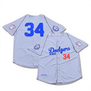 Maillot de baseball des Dodgers de Newark pour homme, gris, manches courtes, en sergé, avec boutons sur le devant, vêtement de sport, coupe régulière pour adulte - Product Image 2