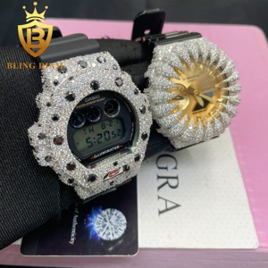 Phong Cách Mới Đồ Trang Sức Tùy Chỉnh 925 Sterling Silver Iced out Đen Moissanite Đồng Hồ Bezel Người Đàn Ông VVS Moissanite Trường Hợp Đồng Hồ Bezel - Product Image 2