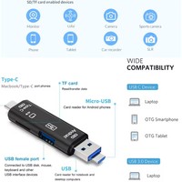 Tipo C y Micro USB y USB 3 en 1 Lector de tarjetas Universal OTG TF de alta velocidad para encabezados de extensión de computadora de teléfono Android