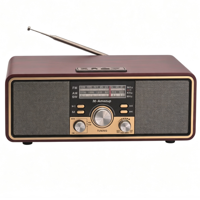 Classic Wood Grain Desktop Radio BT Speaker Rechargeable USB TF Card MP3 Player High Sensitivity Receiver for Home Decor