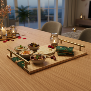 Wood Luxury Dining Table Home <b>Decor</b> Food Surf Tray <b>Kitchen</b> GiftRamadanDiwali Wedding Modern Design Rectangle Shape Lightweight - Product Image 3