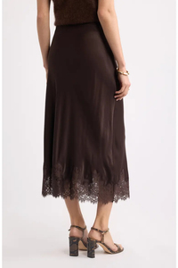 Elegante Falda Midi de Satén de Color Sólido para Mujer, con Dobladillo de Encaje, Cintura Natural, para Usar en Todas las Temporadas - Product Image 2