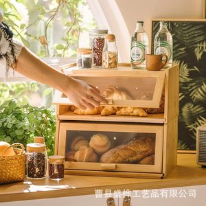 Bamboo Bread Storage Box Rectangle Natural Wood Color Wooden Lid For <b>Kitchen</b> Snack Fruit Storage - Product Image 3
