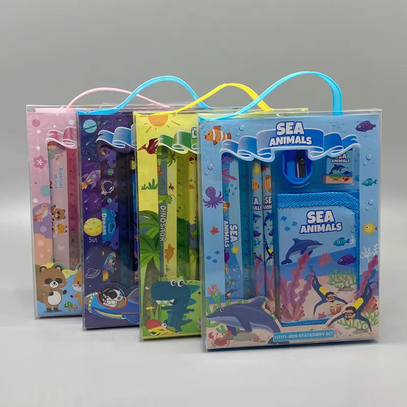 Five Piece Stationery Set Children Birthday Gift Cute Kawaii Set Wholesale Ruler Rubber Pencil Sharpener Coin Purse Rubber
