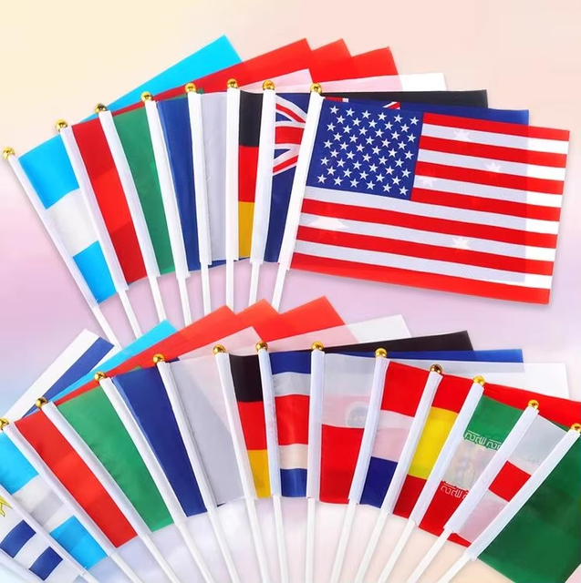 Wholesale Small Hand National Country Flags Custom Printing Plastic Pole Hand Held Flag with Stick