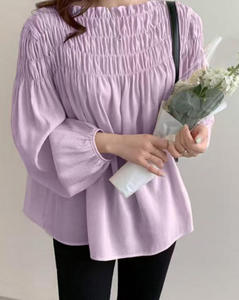 <span class=keywords><strong>Camicetta</strong></span> Estiva da Donna con Collo <span class=keywords><strong>a</strong></span> <span class=keywords><strong>Barca</strong></span> e Volant, Tinta Unita con Maniche <span class=keywords><strong>a</strong></span> Palloncino - Product Image 3