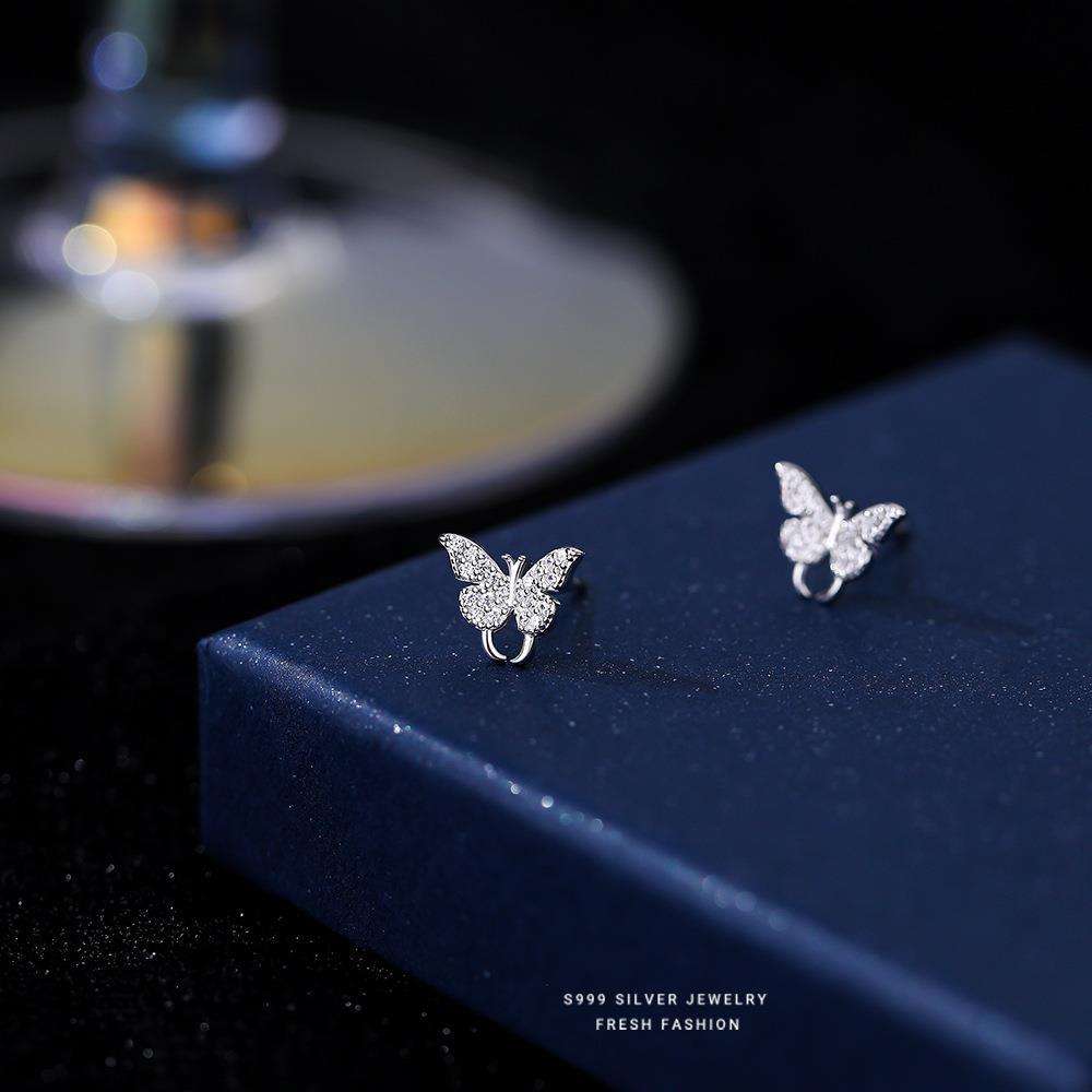 Sterling Silver Butterfly Stud Earrings With Cubic Zirconia