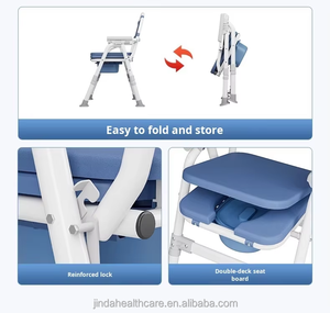 Siège de toilette pliable à hauteur réglable, chaise de toilette pour personnes handicapées, équipement de réadaptation, produits de soins aux personnes âgées - Product Image 3