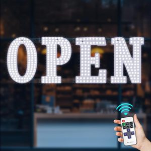 Led Open Sign 40x14 Remote Control High Bright Business Display Static Text Electric Sign Plug Powered - Product Image 1