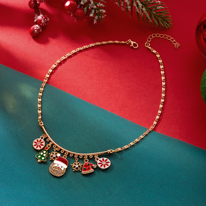 Collar de Aleación con Cuentas Múltiples, Diseño Navideño Transfronterizo, con Diamantes, Árbol de Navidad, Papá Noel y Copos de Nieve - Product Image 2