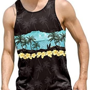 2025 Trending Men's Large <b>Hawaiian</b> Print Sport Tank <b>Top</b> Sleeveless Summer Beach Casual Eco-Friendly Quick Dry Custom Colors - Product Image 5