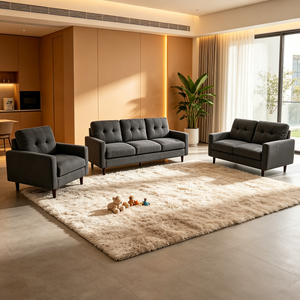 Juego de Sofás de Tela de Lino de Diseño Europeo Moderno, Respaldo Acolchado, Brazos Acolchados, Tela de Fibra Ultrafina, Configuración 3+2+1, Sala de Estar - Product Image 1