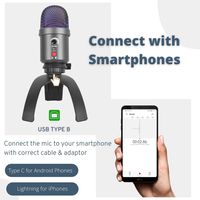 Mikrofon Stereo RGB Portabel, Mikrofon Kondensor Profesional Komputer dan Ponsel Pintar Mike Studio Kondensator USB untuk Komputer dan Ponsel Pintar