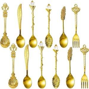 Cucharas de Café Estilo Retro Europeo (Juego de 6 Piezas) - Cucharas de Cristal Talladas, Cucharas con Diseño de Hoja, Cucharas para Helado, Cucharas para Postre, Cucharas para Mermelada - Product Image 5
