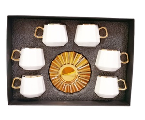 Juego de tazas de té y platillo de hueso de china, juego de tazas de café árabe con borde dorado - Product Image 2