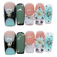 Uñas Postizas Pre-Diseñadas de Cobertura Completa, Calidad de Salón, Cuadradas, PMMA, Diseño de Mariposa, para Dedos
