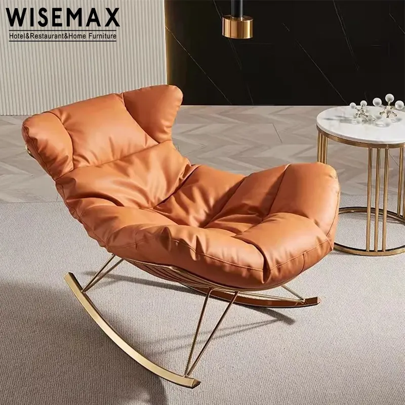 WISEMAX FURNITURE Nordic living room sedia con schienale alto in pelle con gambe in metallo sedia a dondolo lounge sedia per il tempo libero con poggiapiedi