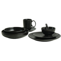 Assiettes de bol en grès noir mat, vente en gros, restaurant hôtel, maison, bon marché, 12 pièces