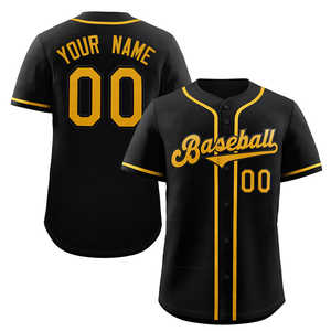 Maillot de baseball authentique de style classique noir et jaune personnalisé - Product Image 1