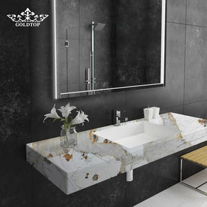 Plan de travail de cuisine d'hôtel en quartz imprimé blanc, pierre artificielle Goldtop 7017 Pandora PD, design moderne de luxe, grande dalle polie - Product Image 4